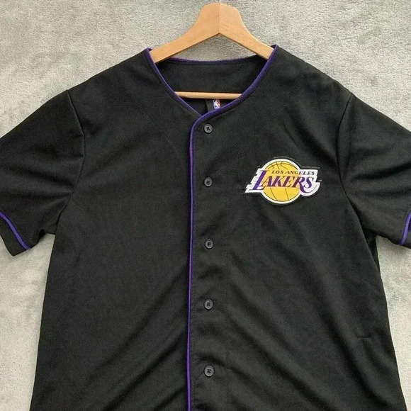 Los Angeles Lakers Jersey Mens Medium Black Button Down NBA Unk Basketball #48 - Picture 5 of 9